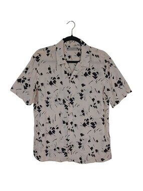 Allsaints Mens Borealis Short Sleeve Button-Up Shirt Black Brush Print Size L